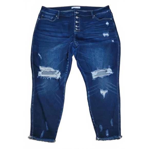 KanCan Denim - KanCan Maurices Womens Distressed Button Fly Skinny Jeans Dark Wash Blue Size 22